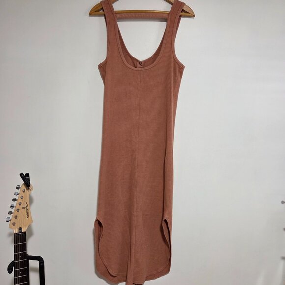 EUC ANTHROPOLOGIE DAILY PRACTICE WAFFLE KNIT SCOOP NECK BUTTON DOWN TAN DRESS M - Picture 2 of 14